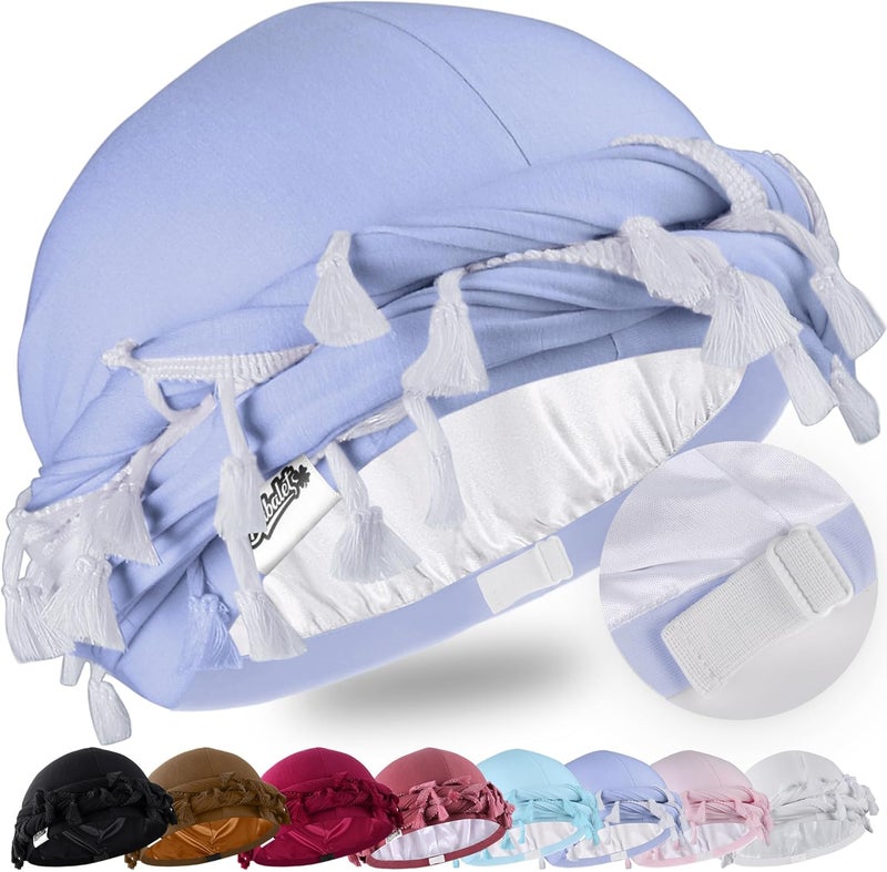Babalet Store طرحة هالو للرجال والنساء بطانة ساتان ديراج أغطية رأس قبعة جمجمة مسبقة الربط مع خيوط ضفيرة قبعة عتيقة ملتوية - Image 1